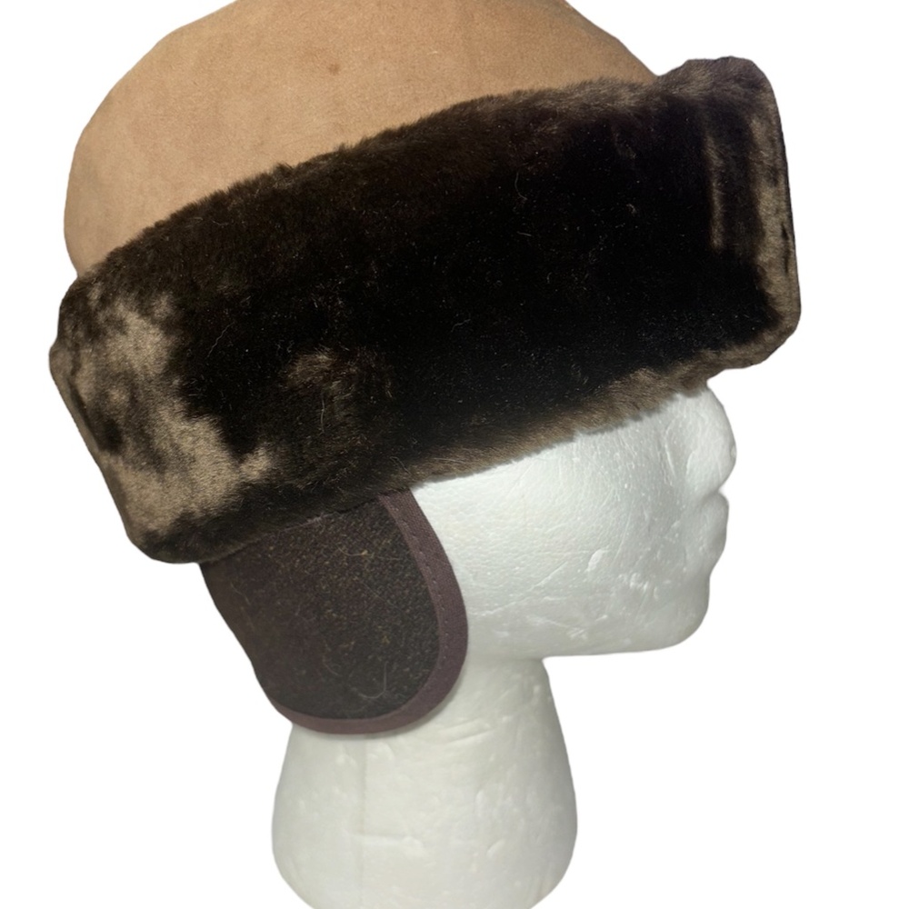 Vintage Union Made Suede Leather Russian Winter Hat Medium